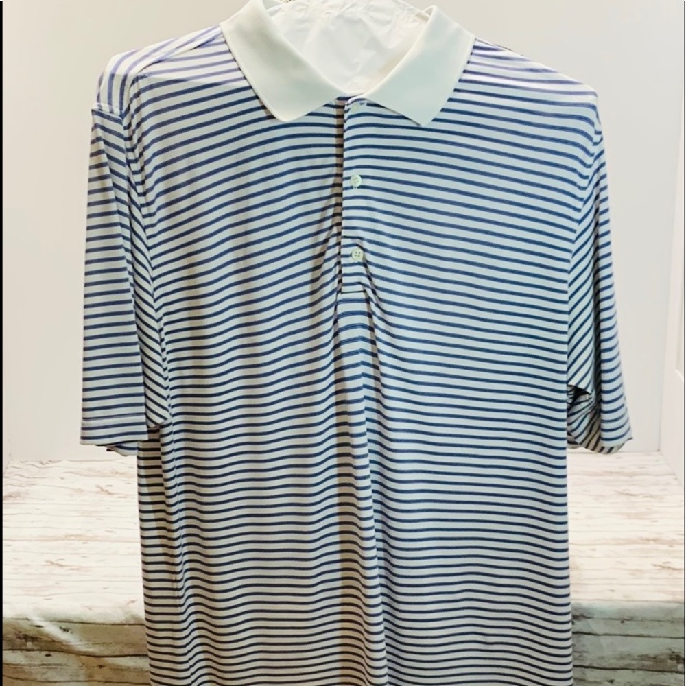 P&G Blue and White striped short sleeve Gold shirt - XL